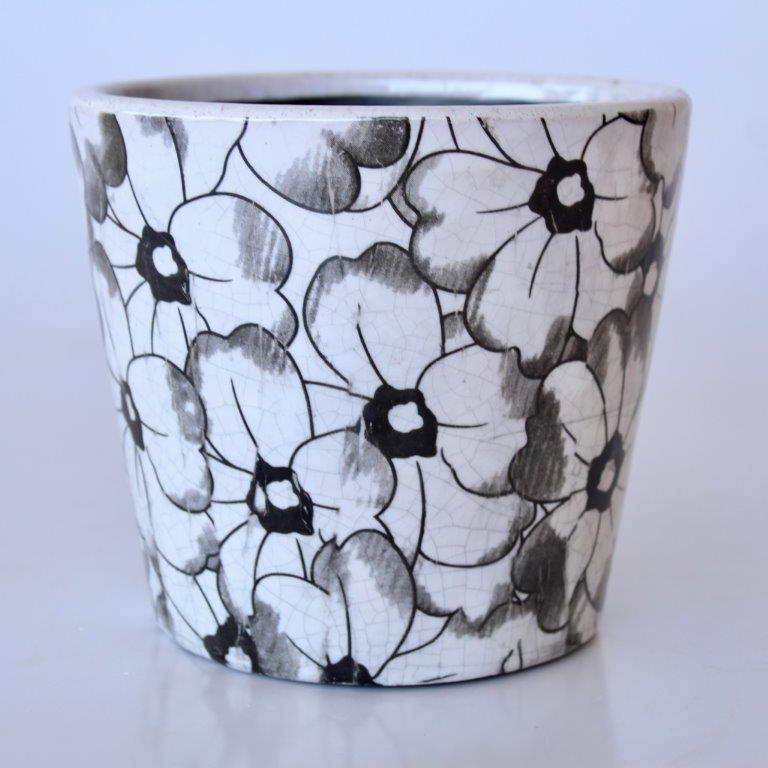 BLACK ROUND FLOWER PLANTER  14X16CM